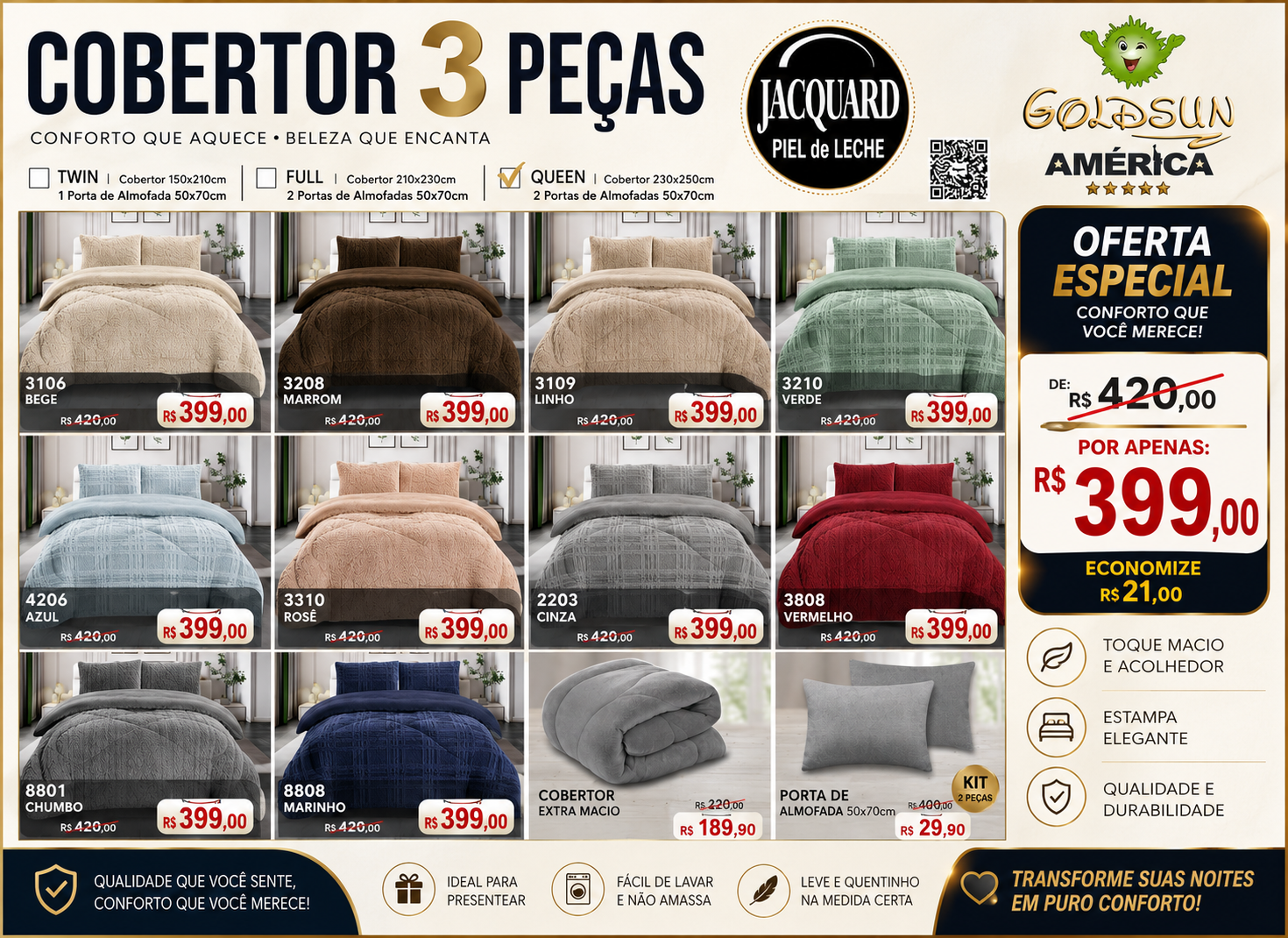 cobertor 3 paças